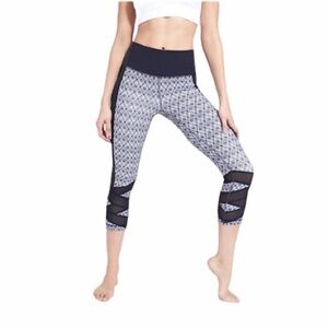 Athleta High Rise Mosaic Print Mantra Capri Leggings Mesh Detail Sz MT